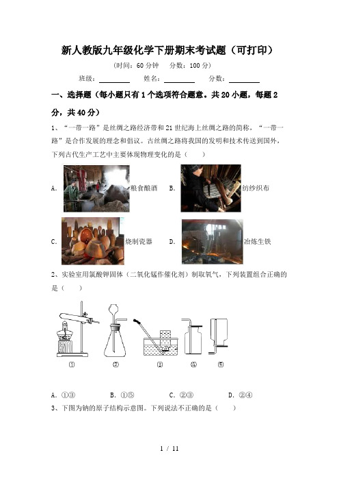 新人教版九年级化学下册期末考试题(可打印)