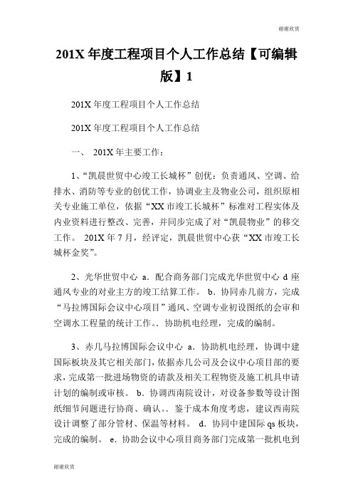 201X年度工程项目个人工作总结【可编辑版】.doc