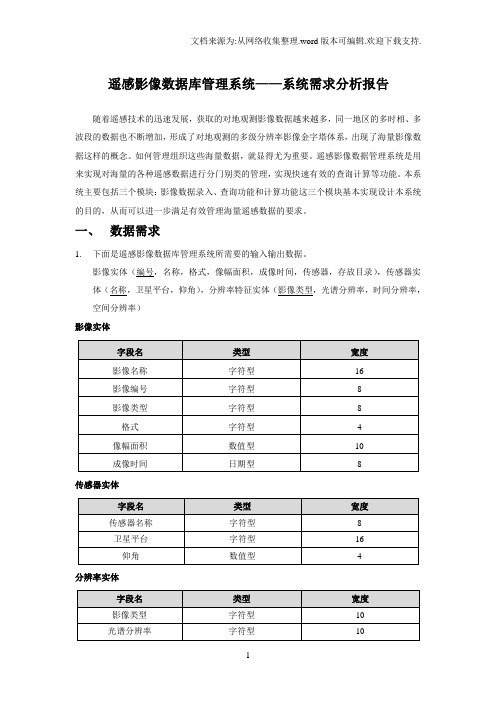 遥感影像数据库管理系统需求分析报告