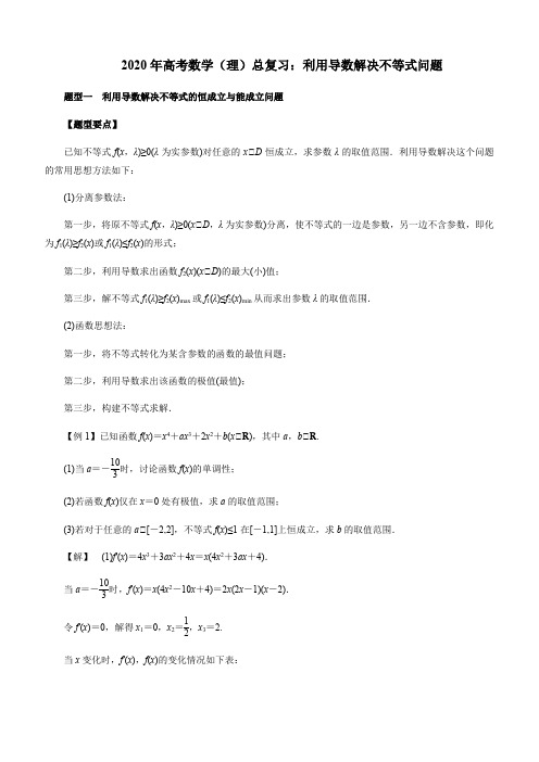 2020年高考数学(理)总复习：利用导数解决不等式问题(解析版)