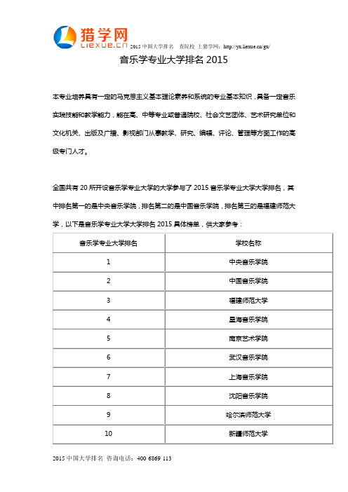 音乐学专业大学排名