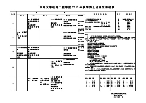 中南大学校本部2006年秋季博士研究生部分公共课课程表