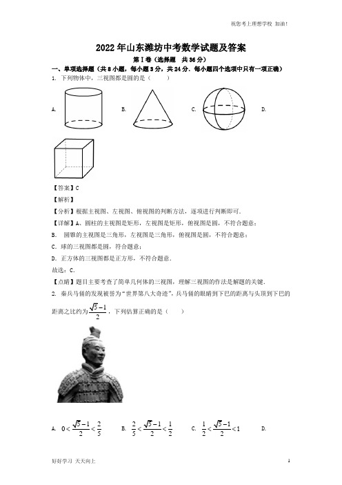 2022年山东潍坊中考数学试题及答案