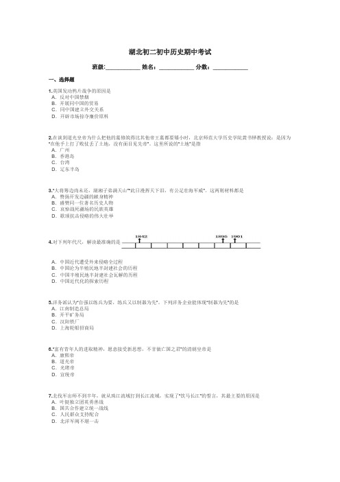 湖北初二初中历史期中考试带答案解析
