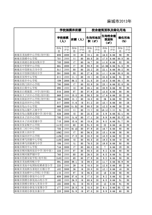 麻城市2013年义务教育学校办学基本达标情况