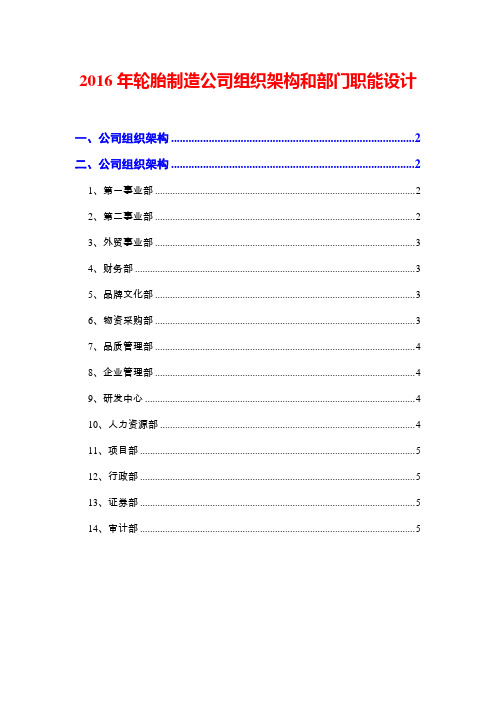 2016年轮胎制造公司组织架构和部门职能设计