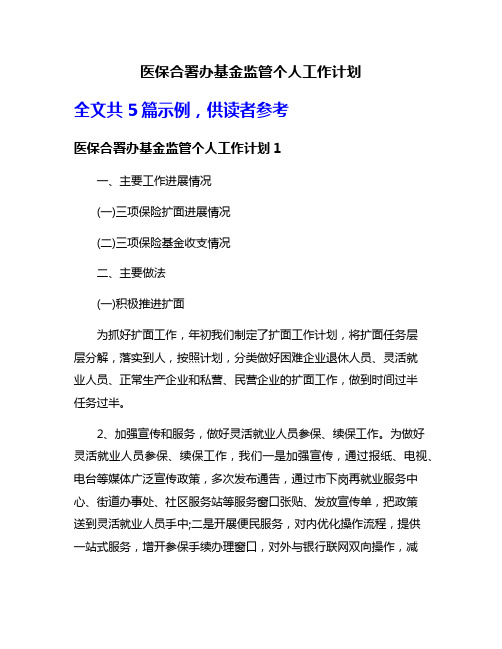 医保合署办基金监管个人工作计划