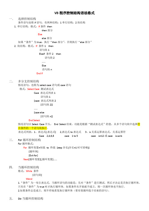 VB程序控制结构语法格式