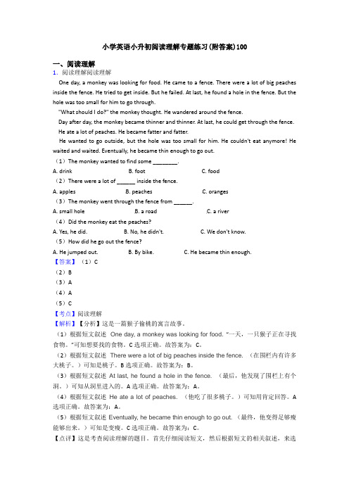 小学英语小升初阅读理解专题练习(附答案)100