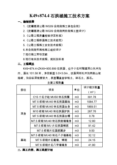 石拱涵分项开工报告范文