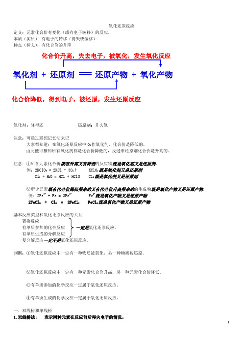 氧化还原反应知识点整理及习题