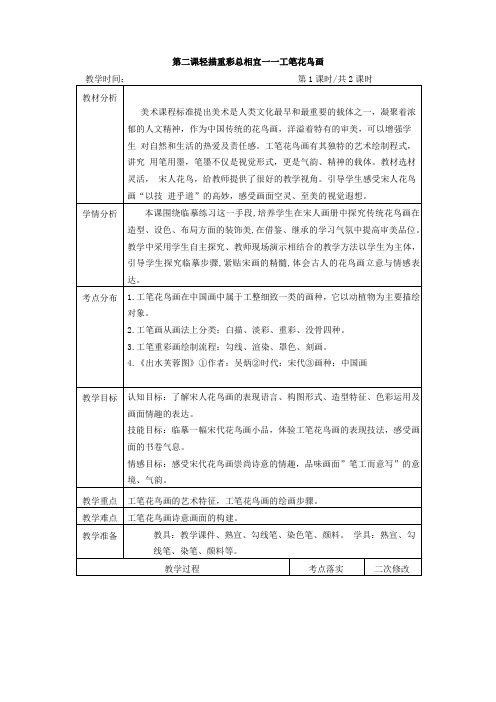 第二课轻描重彩总相宜——工笔花鸟画第1课时-江苏仪征第三中学苏少版八年级美术下册教案