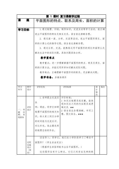 平面图形的特点、联系及周长、面积的计算