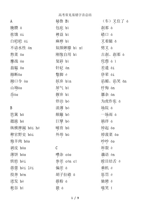 高考常见易错字音总结