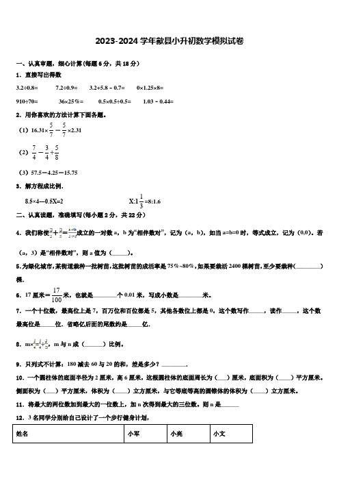 2023-2024学年歙县小升初数学模拟试卷含解析