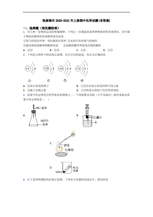 张家港市2020-2021年初三化学上册期中化学试题(含答案)