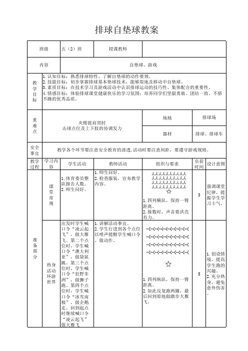 小学高年级体育公开课《排球自垫球》优质教案一份 教学设计