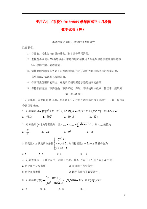 山东省枣庄第八中学2019届高三数学1月考前测试试题理