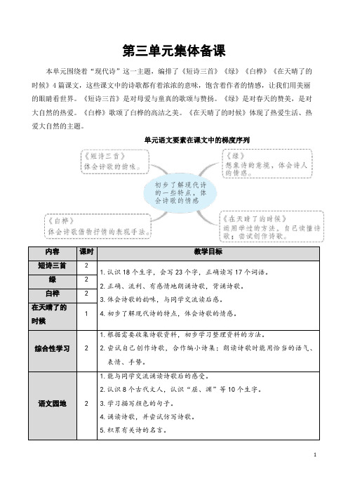 人教部编版小学四年级语文下册《短诗三首》教案