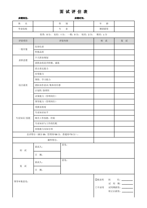 面试评估表