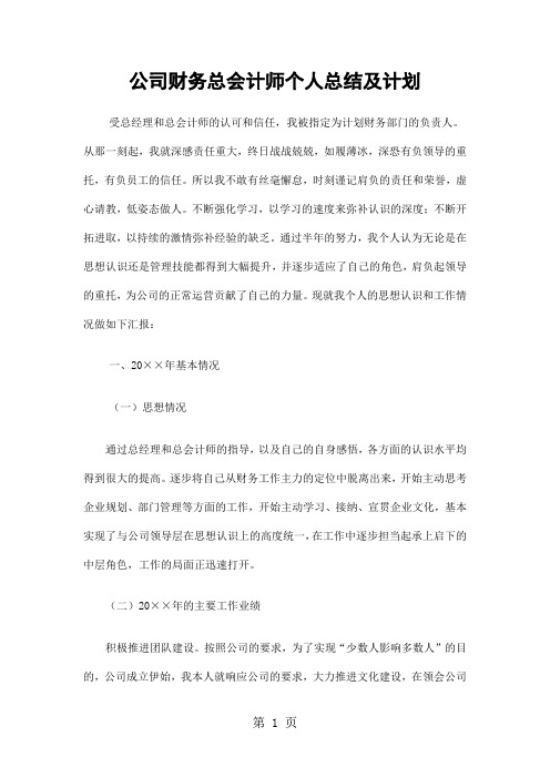 公司财务总会计师个人总结及计划精选-6页精选文档
