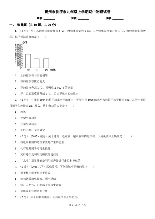 扬州市仪征市九年级上学期期中物理试卷