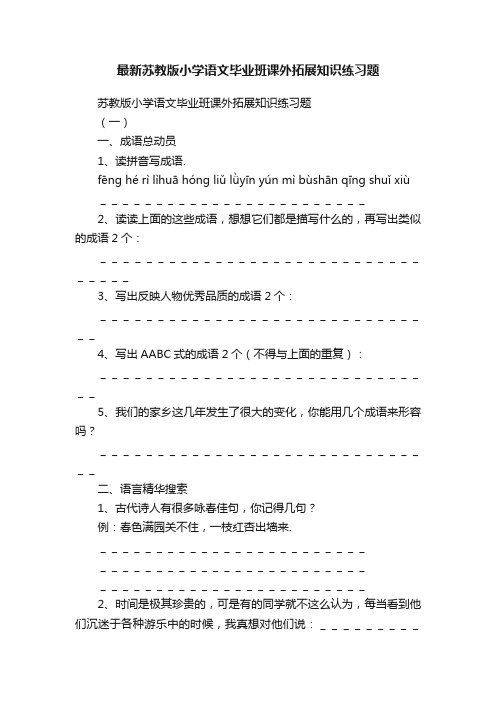 最新苏教版小学语文毕业班课外拓展知识练习题