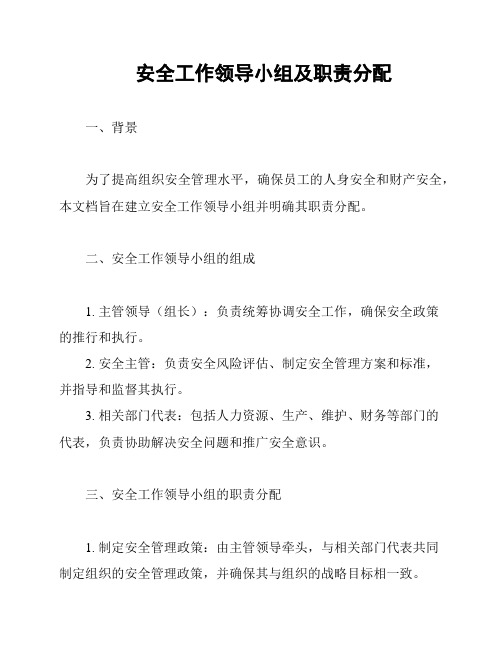 安全工作领导小组及职责分配