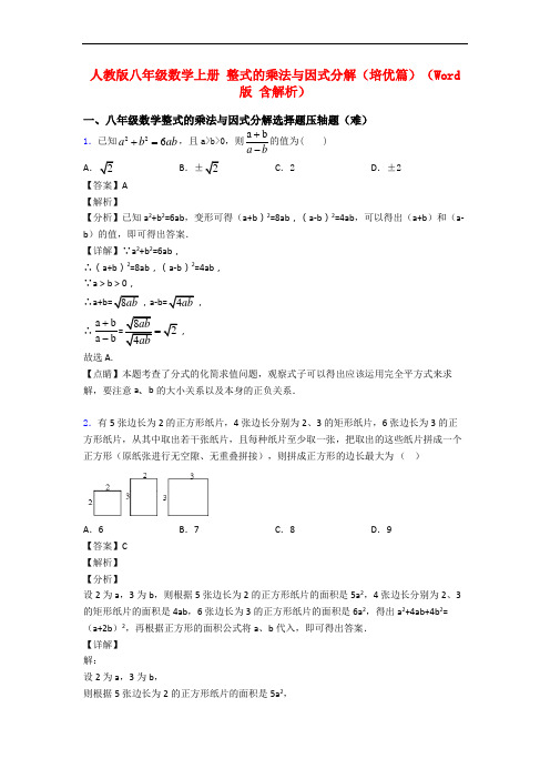 人教版八年级数学上册 整式的乘法与因式分解(培优篇)(Word版 含解析)