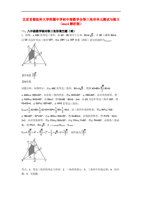 北京首都医科大学附属中学初中部数学全等三角形单元测试与练习(word解析版)