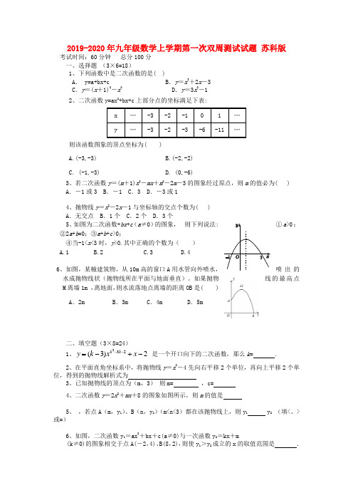 2019-2020年九年级数学上学期第一次双周测试试题 苏科版