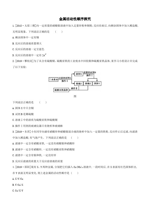 2020届中考化学压轴强化练习卷:金属活动性顺序探究