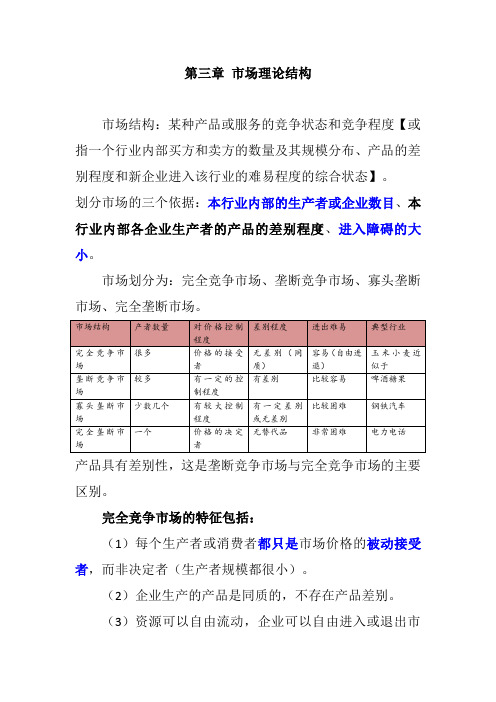 中级经济师   经济基础    第四章 市场理论结构