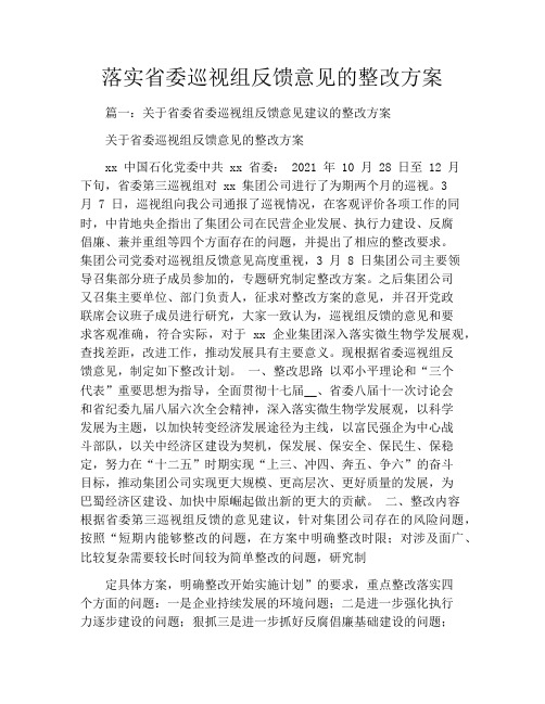 落实省委巡视组反馈意见的整改方案