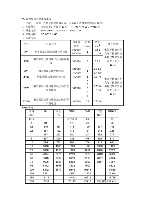 BV铜芯聚氯乙烯绝缘电线