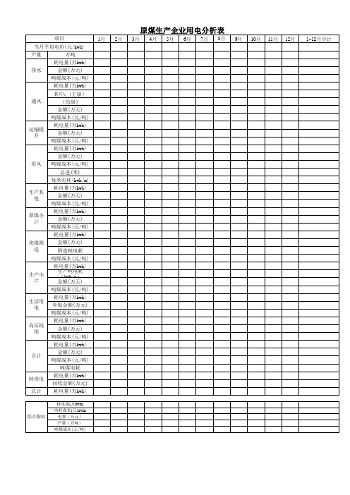 原煤生产企业用电分析表