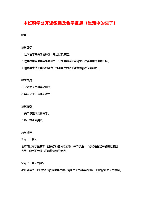 中班科学公开课教案及教学反思《生活中的夹子》