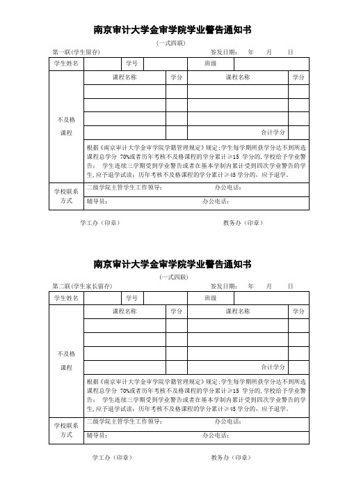 南京审计大学金审学院学业警告通知书