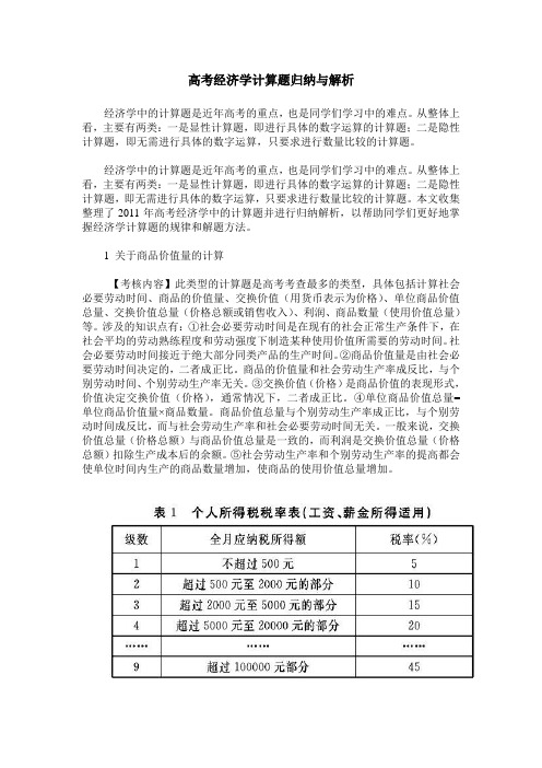 高考经济学计算题归纳与解析