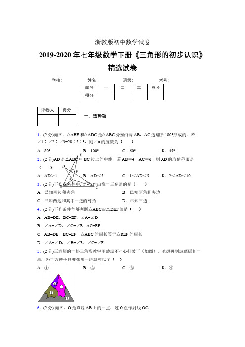 最新浙教版初中数学七年级下册《三角形的初步认识》专项测试 (含答案) (555)