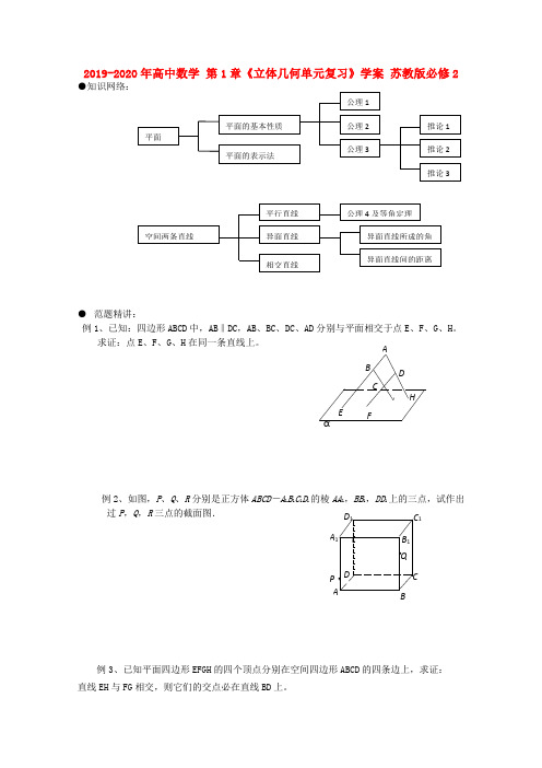 2019-2020年高中数学 第1章《立体几何单元复习》学案 苏教版必修2