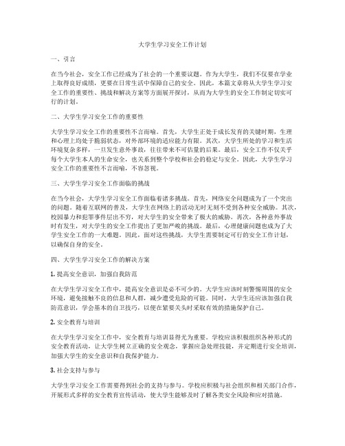 大学生学习安全工作计划