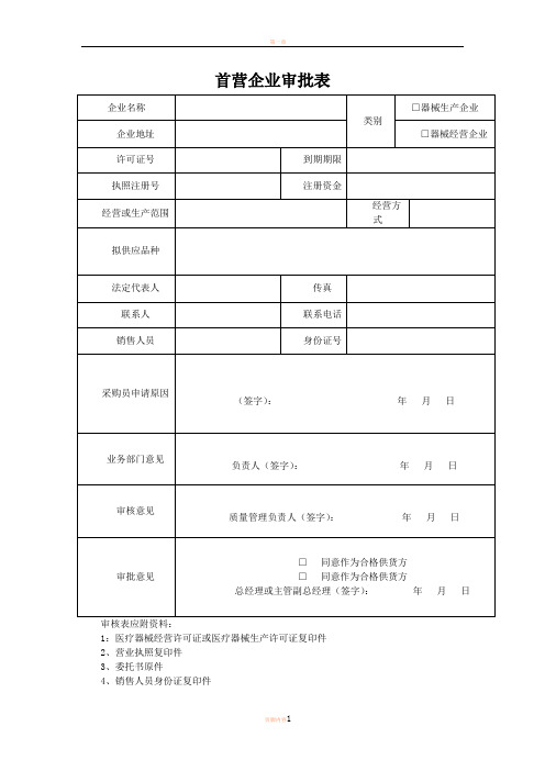 III类医疗器械经营企业质量管理全套表格1223