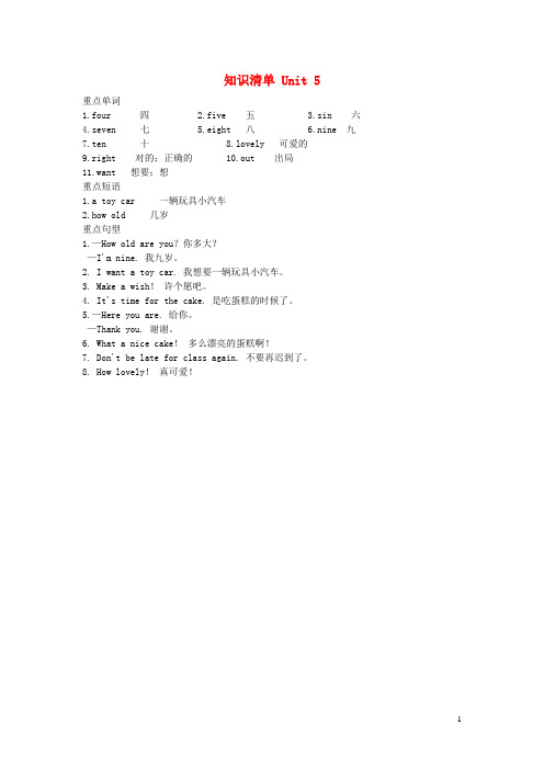 利州区第一小学三年级英语下册Unit5Howoldareyou知识梳理新版牛津译林版