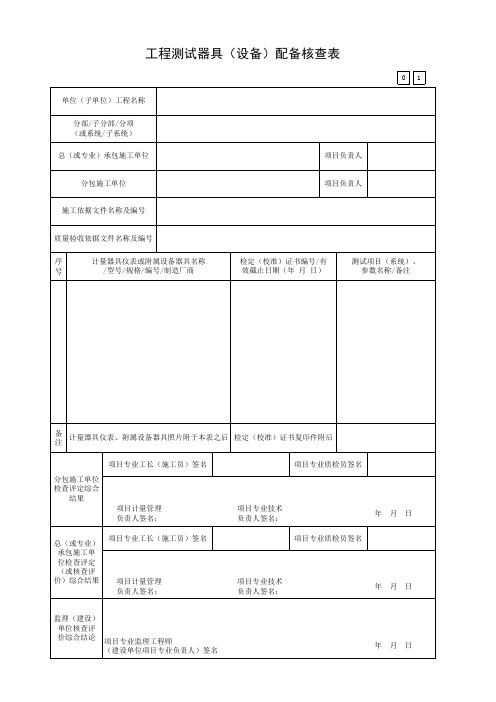 工程测试器具(设备)配备核查表