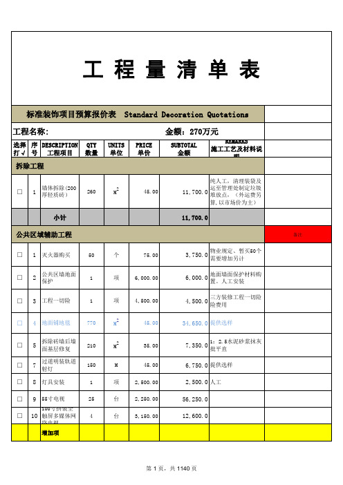 工程量清单预算表