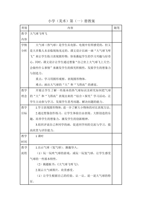 小学美术教案：大气球飞呀飞