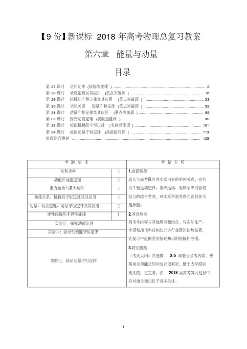 【9份】新课标2018年高考物理总复习教案：第六章能量与动量