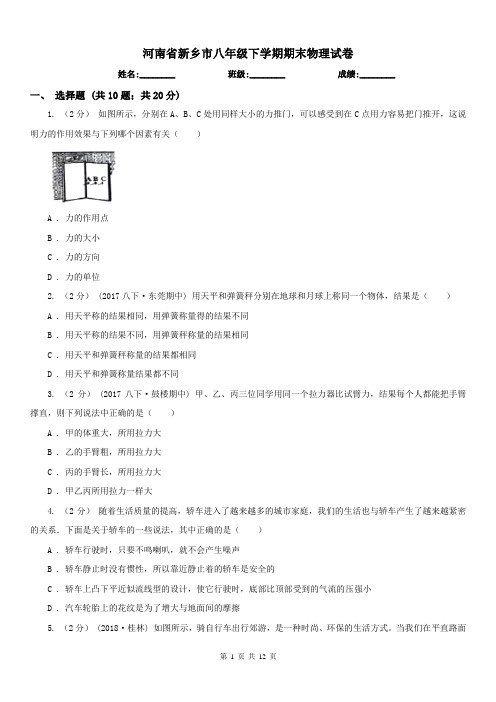 河南省新乡市八年级下学期期末物理试卷