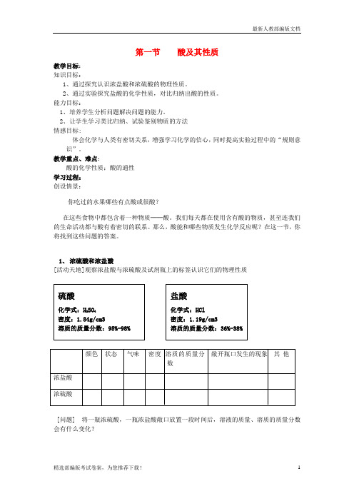 【推荐必做】九年级化学下册 7.1 酸及其性质导学案(无答案)(新版)鲁教版